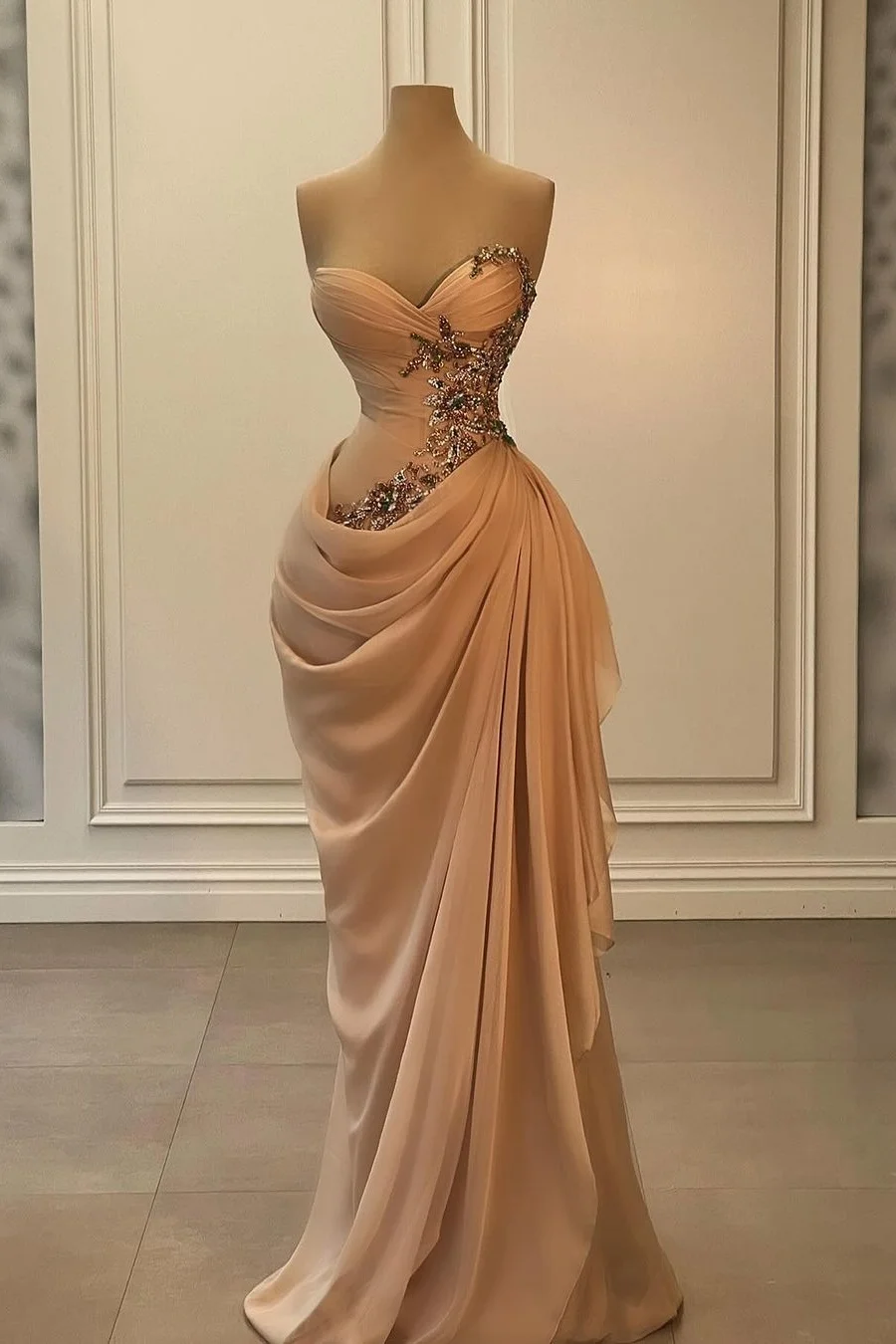 Strapless Sleeveless Long Mermaid Prom Dress With Appliques BMBRIDE