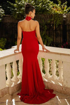 Halter Sleeveless Long Mermaid Prom Dress With Ruffles Pleated