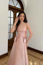 Stunning Strapless Sleeveless Long A Line Prom Dress With Bowknot