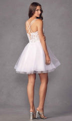 Attractive Champagne Spaghetti Strap Applique Knee Length Prom Dress