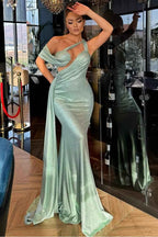 One Shoulder Sleeveless Mermaid Long Prom Dress With Ruffles