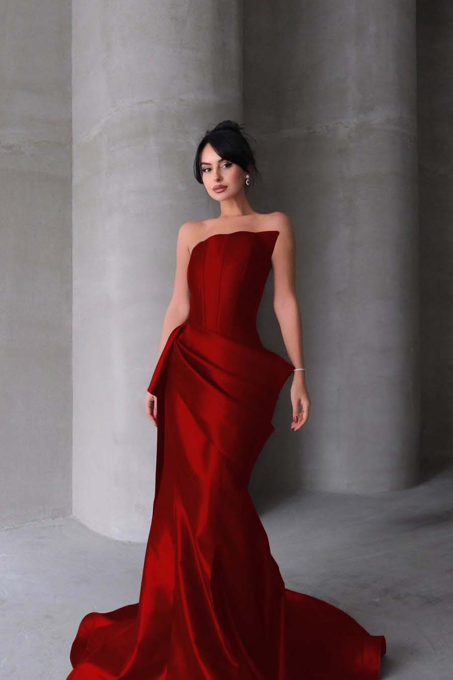 Chic Strapless Sleeveless Mermaid Long Prom Dress With Pleated BMBRIDE