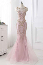 Pink Jewel Sleeveless Prom Dress Mermaid With Beading Rhinestone
