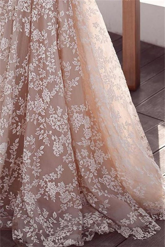 Long Sleeve A-Line Tulle Wedding Dress with Lace Appliques BM bride