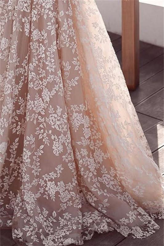 Long Sleeve A-Line Tulle Wedding Dress with Lace Appliques BM bride