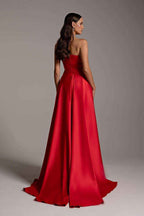 Red Strapless Sleeveless Long Mermaid Prom Dress With Pleated