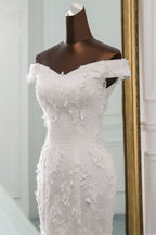 Off-the-Shoulder Mermaid Long Wedding Dress with Tulle Lace BM bride
