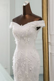 Off-the-Shoulder Mermaid Long Wedding Dress with Tulle Lace BM bride