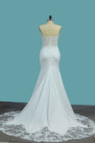 Sweetheart Spaghetti Strap Floor-Length Mermaid Wedding Dress with Lace BM bride