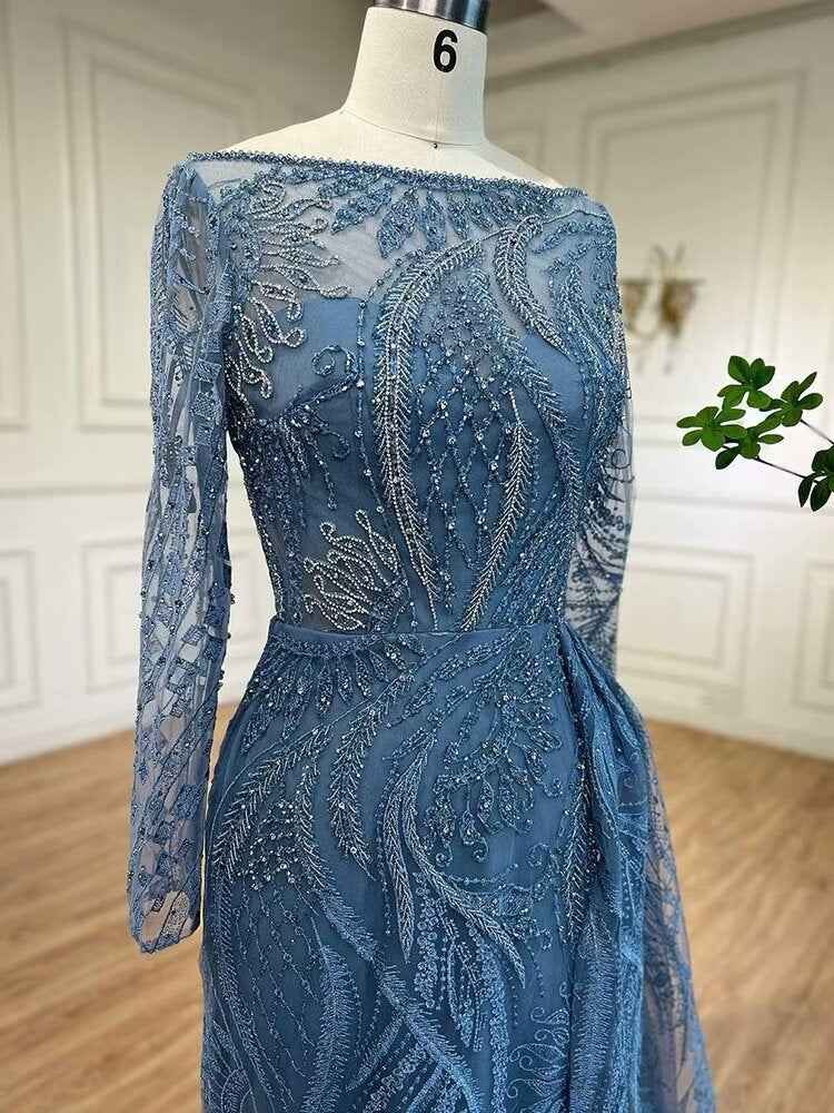 Retro Jewel Long Sleeves Embroidery Princess Mermaid Prom Dress