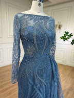 Retro Jewel Long Sleeves Embroidery Princess Mermaid Prom Dress