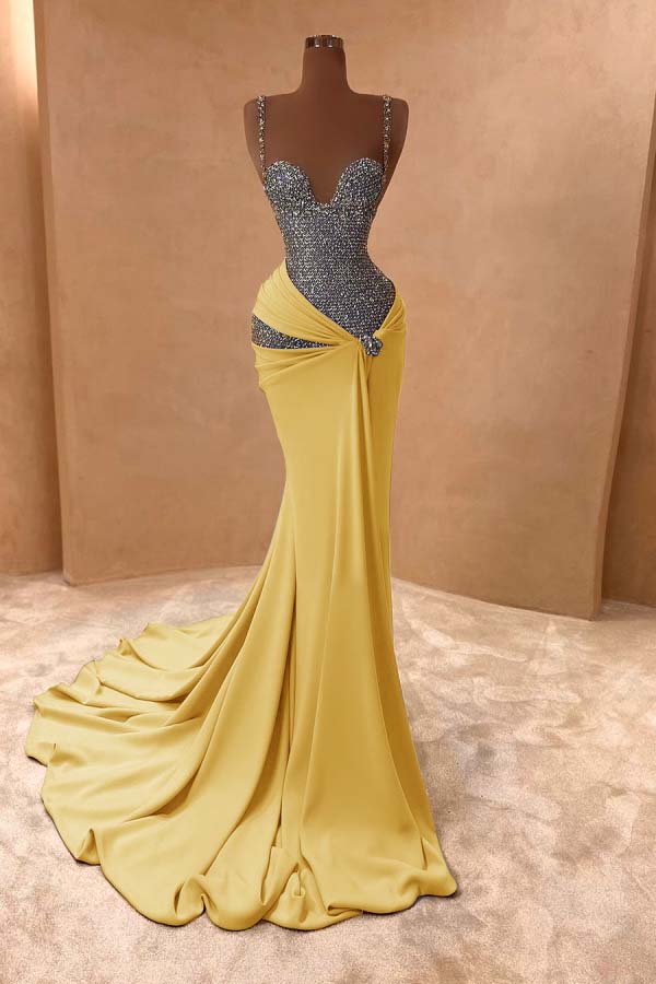 Spaghetti Strap Sleeveless Long Mermaid Prom Dress With Beading