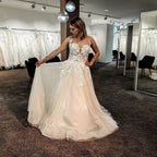 Long A-line Backless Wedding Dress With Tulle Lace Floor-length BM bride