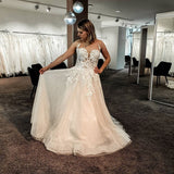Long A-line Backless Wedding Dress With Tulle Lace Floor-length BM bride