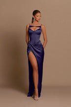 Purple Evening Dress Ball Gown Sleeveless Spaghetti Straps Pleated BM bride