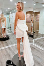 White Strapless Tight Short Homecoming Dress with Bowknot Bmbride