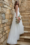 Spaghetti Strap A-Line Tulle Wedding Dress with Lace BM bride