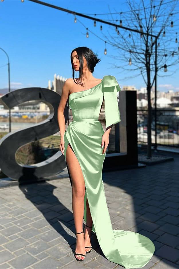 Purple One-Shoulder Mermaid Evening Dress Long with Split BM bride