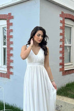 Straps V Neck Sleeveless A Line Long Prom Dress With Ruffles