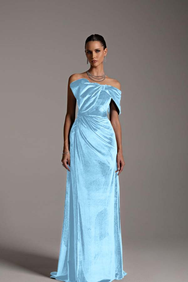 One Shoulder Strapless Sleeveless Long Mermaid Prom Dress With Pleated