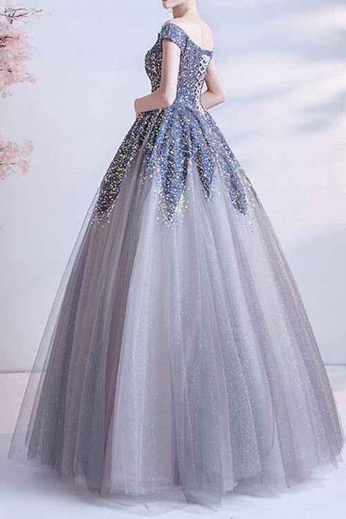 Gorgeous Off the Shoulder Long Ball Grown Prom Dress With Sweetheart Sequins
