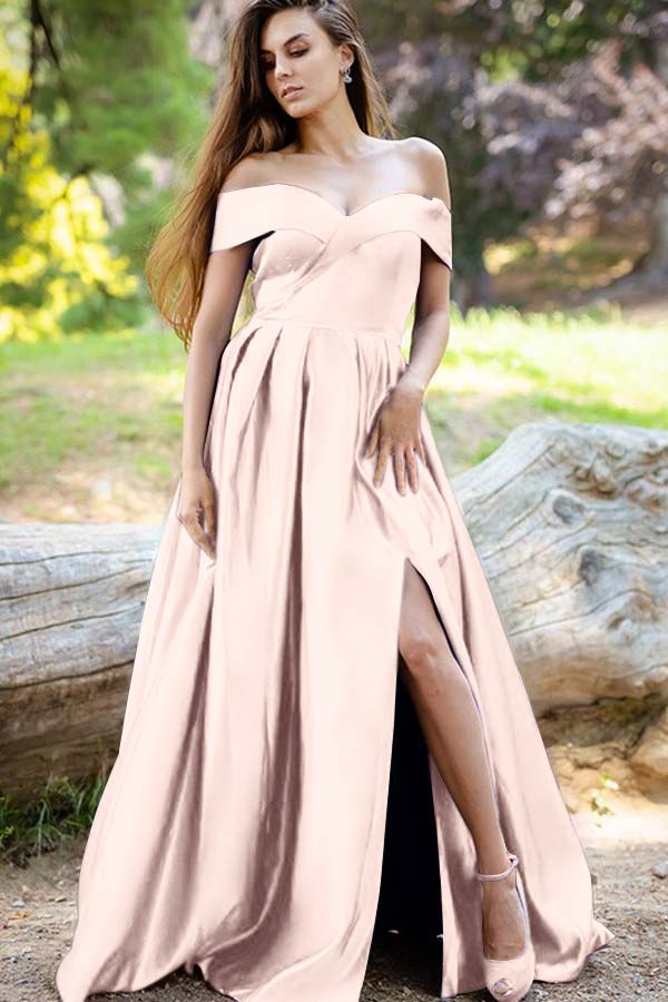 Stunning Royal Blue Off the Shoulder Split Long Elegant Prom Dress BMBRIDE