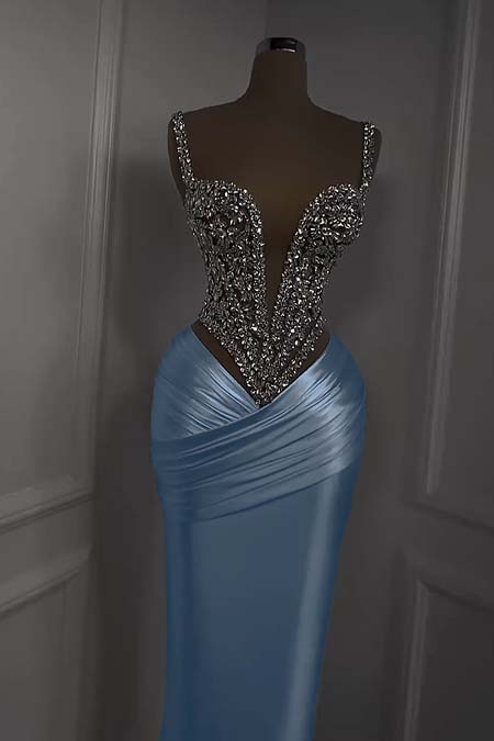 Spaghetti Strap Sweetheart Sleeveless Long Prom Dress With Beading