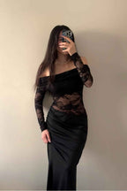 Off The Shoulder Long Sleeves Long Mermaid Prom Dress With Lace