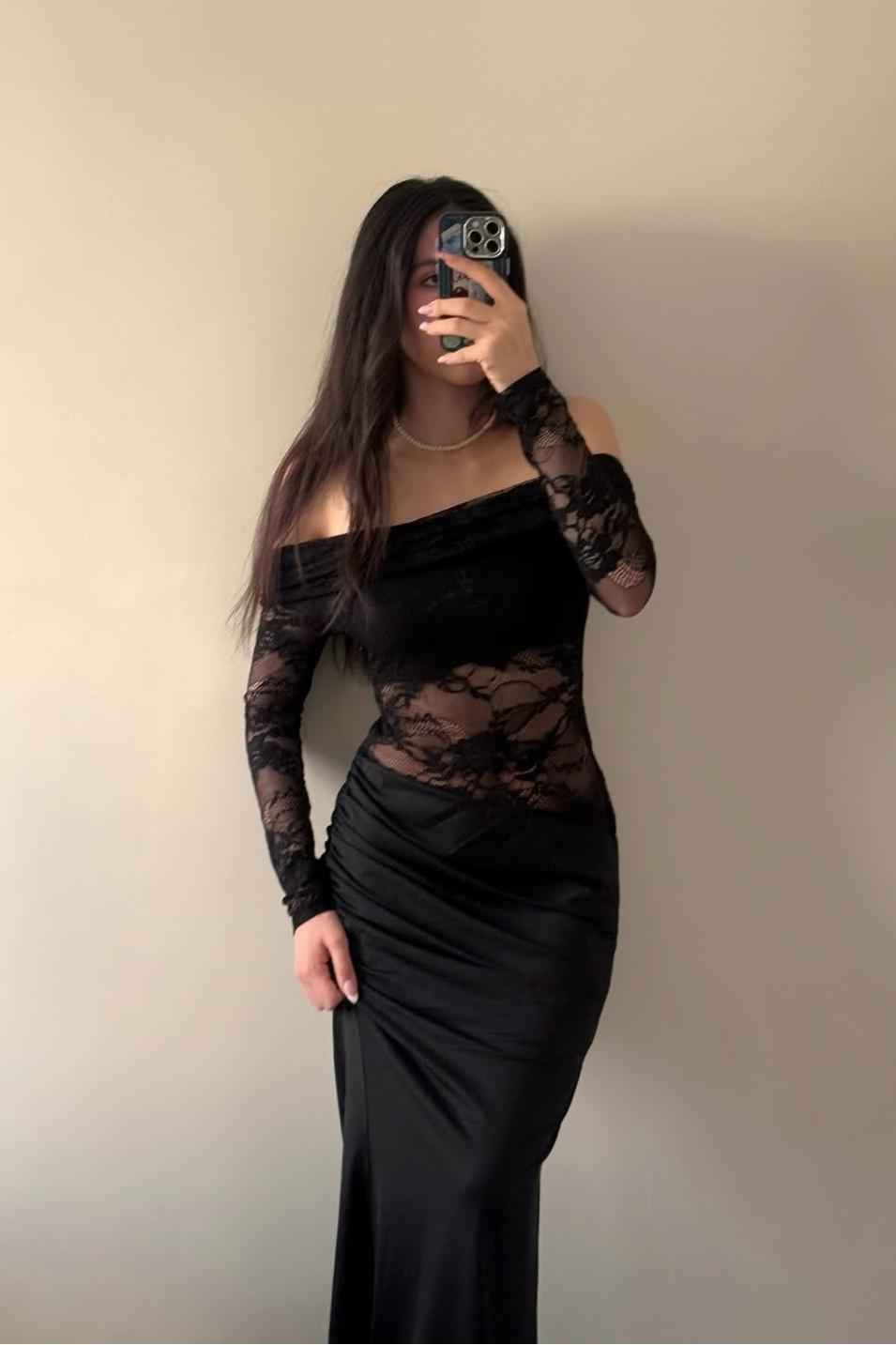 Off The Shoulder Long Sleeves Long Mermaid Prom Dress With Lace