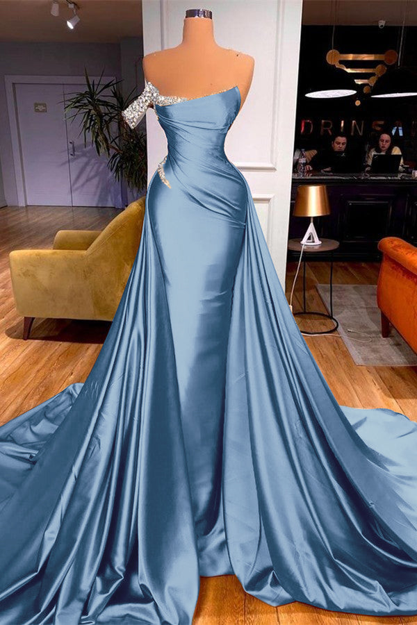 Sleeveless Beadings Mermaid Prom Dress One Shoulder With Detachable skirt BMBRIDE