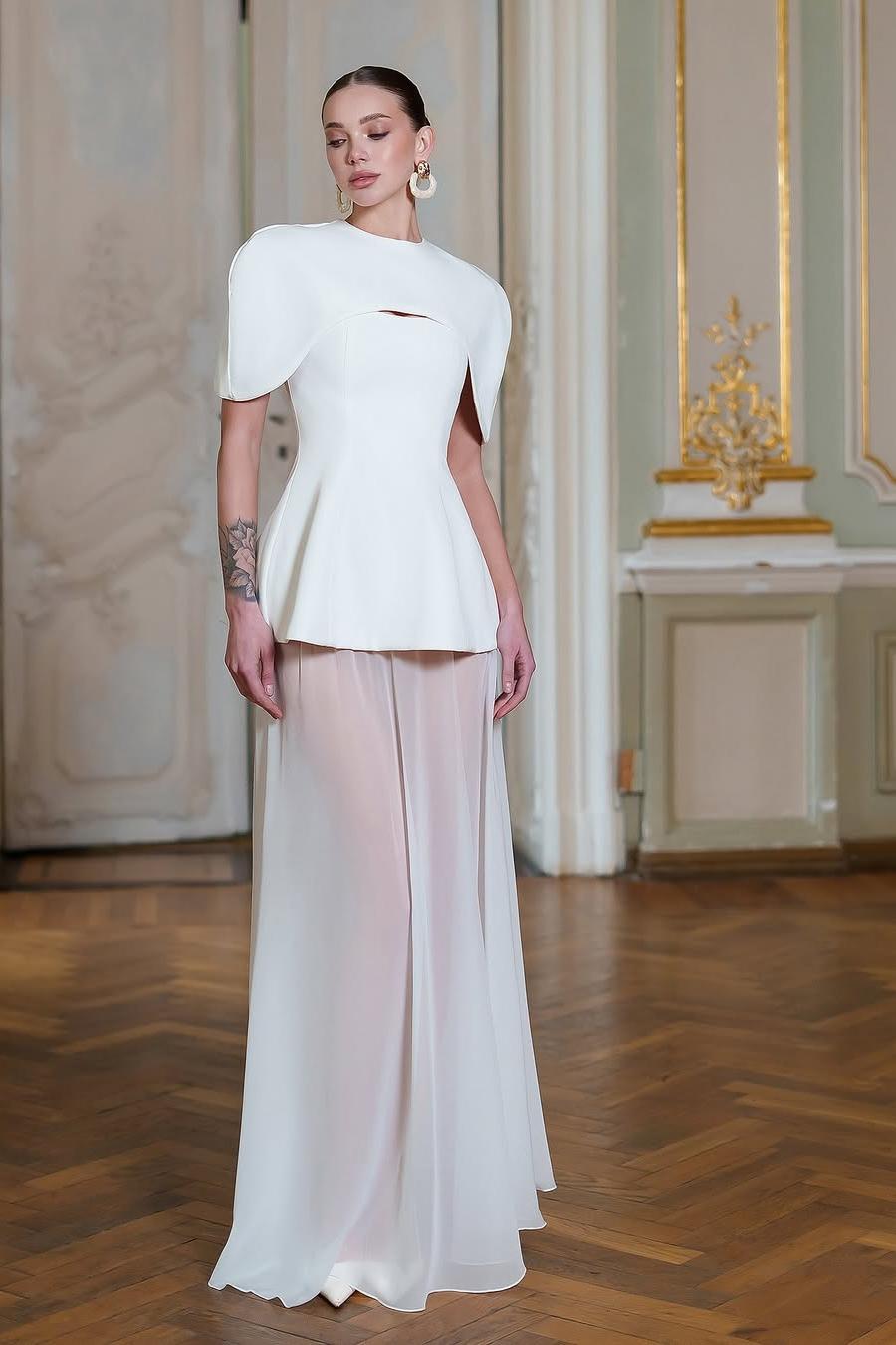 Chiffon Sleeveless Long Mermaid Prom Dress With Pleated Shawl BMBRIDE