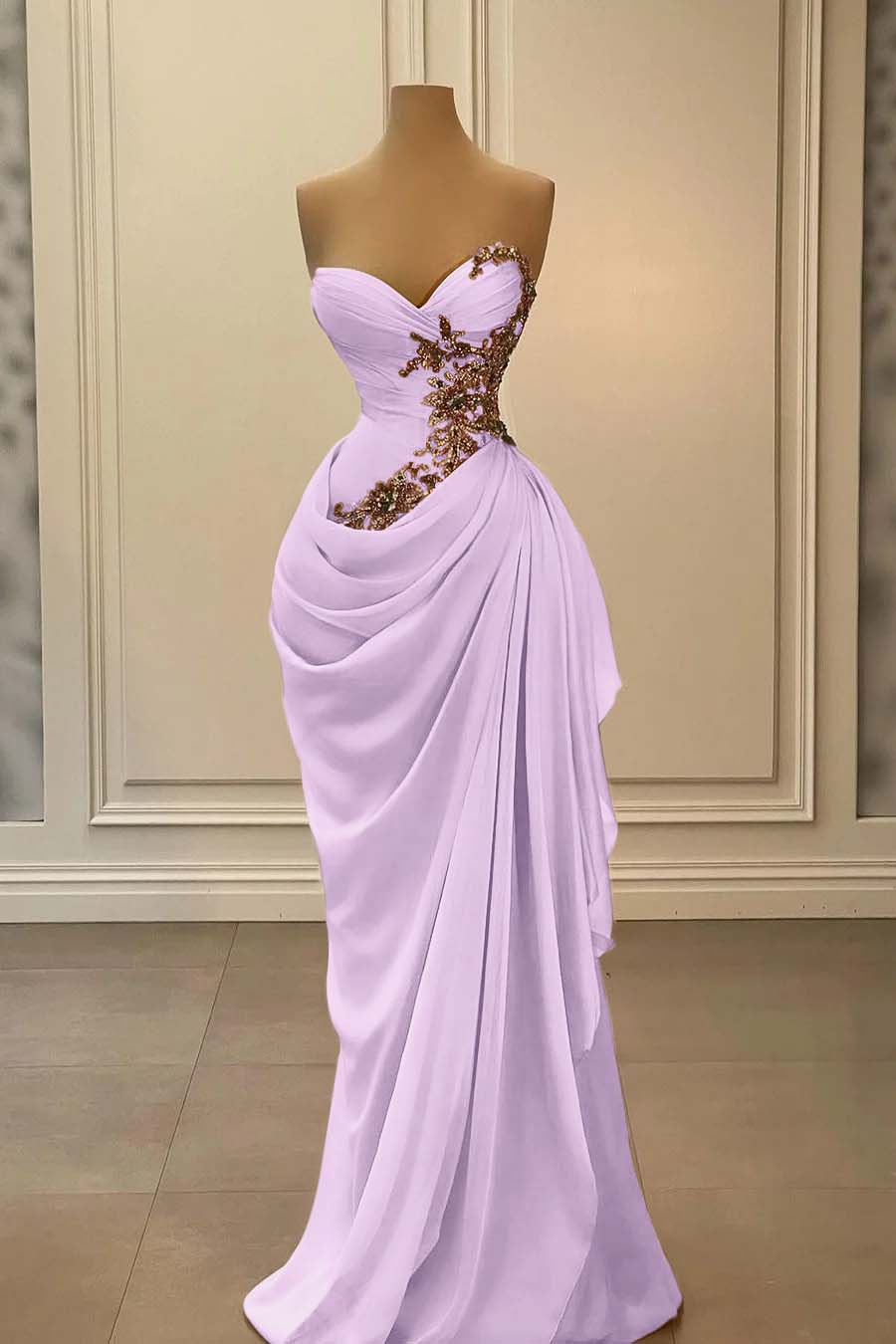 Strapless Sleeveless Long Mermaid Prom Dress With Appliques BMBRIDE