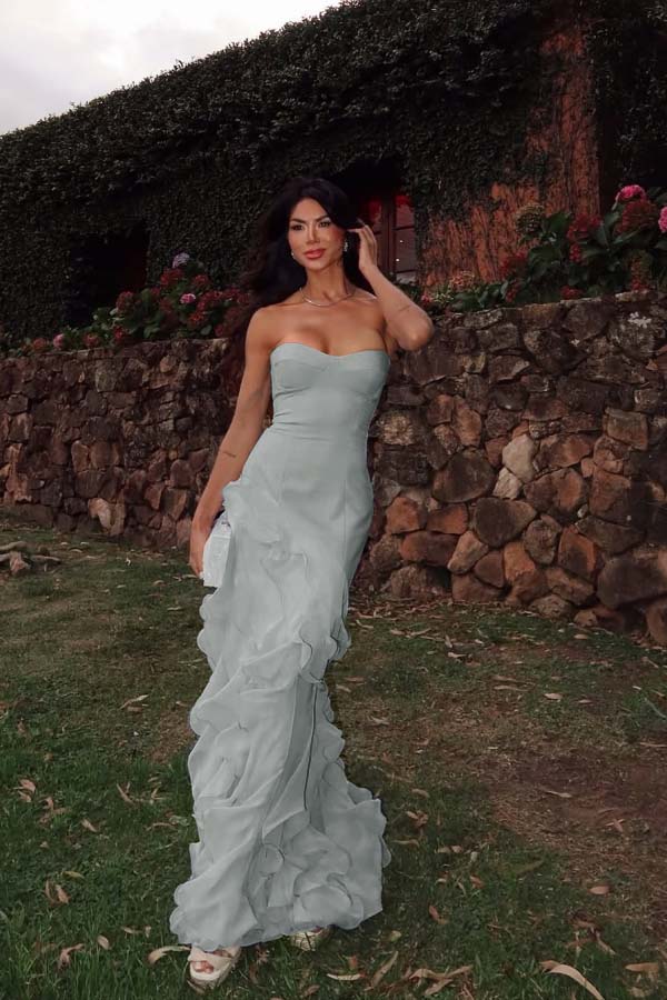 Chiffon Sweetheart Strapless Sleeveless Long Prom Dress With Ruffles