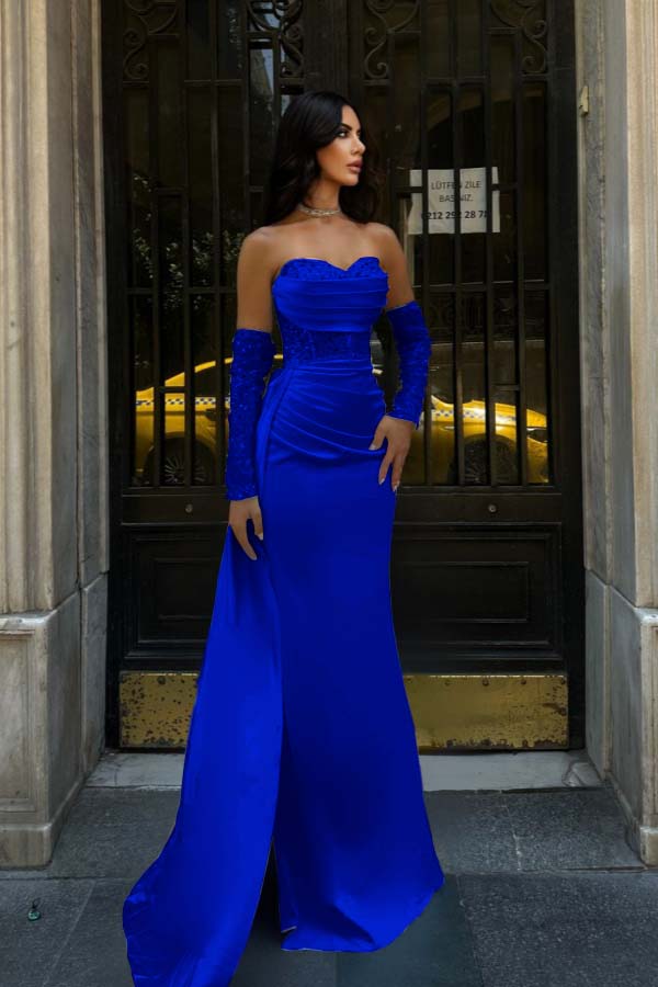 Sweetheart Strapless Sleeveless Long Mermaid Prom Dress With Pleated BMBRIDE