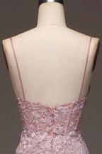 Elegant Pink Spaghetti-Strap Shining Sleeveless Prom Dress BM bride