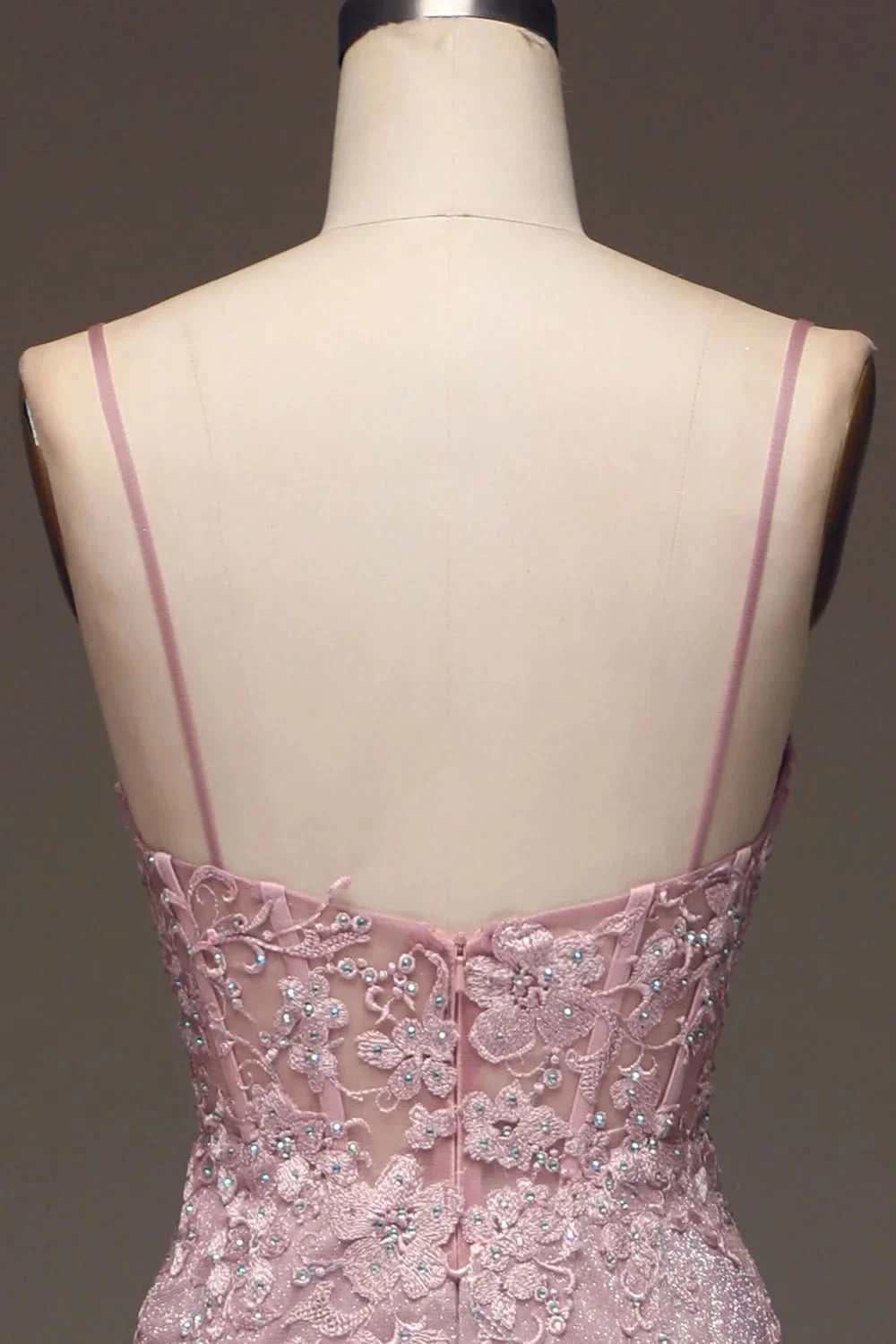 Elegant Pink Spaghetti-Strap Shining Sleeveless Prom Dress BM bride