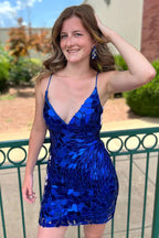 Trendy Sheath Spaghetti Straps Sky Blue Short Homecoming Dress with Fun Tassel Accents BM bride