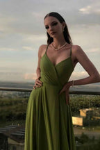 Glamorous Chiffon A Line V Neck Spaghetti Strap Sleeveless Long Prom Dress
