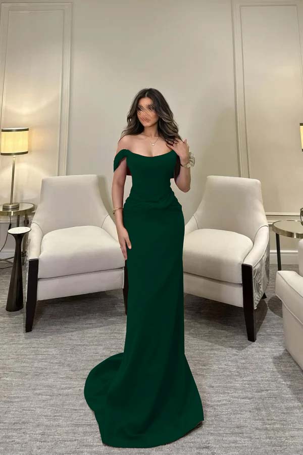 Off The Shoulder Sleeveless Long Mermaid Prom Dress With Pleated BMBRIDE