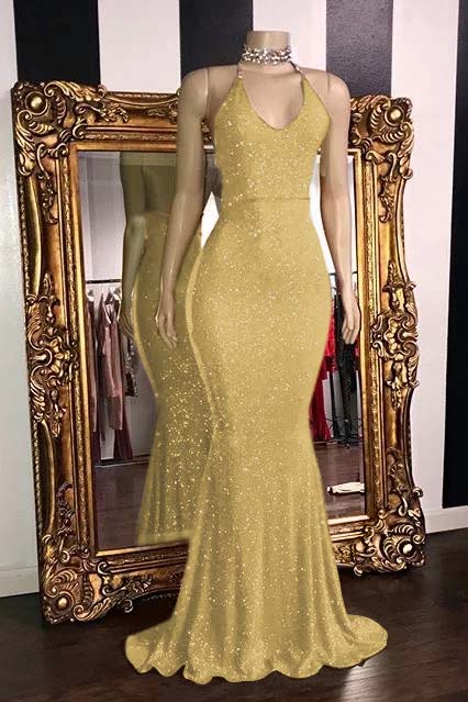 Glamorous Halter Neck Mermaid Sleeveless Red Long Prom Dress With Sequins BMBRIDE