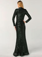 Black Green Long Sleeve Sexy Mermaid Prom Dress BM bride