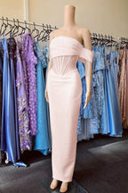 White Off-the-Shoulder Strapless Pleated Mermaid Prom Dress BM bride