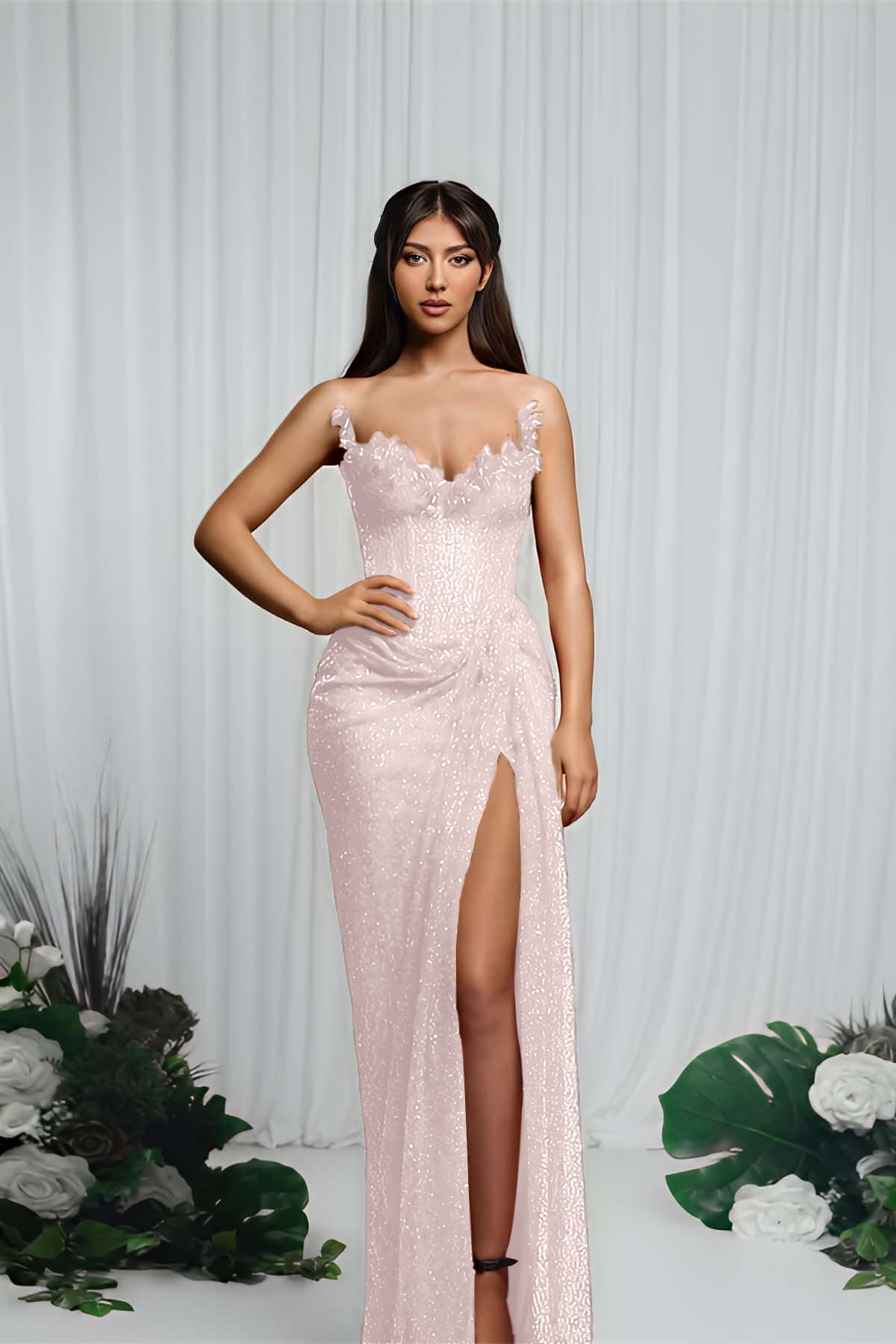 Strapless Sleeveless Mermaid Prom Dress With High Split Pleated BMBRIDE
