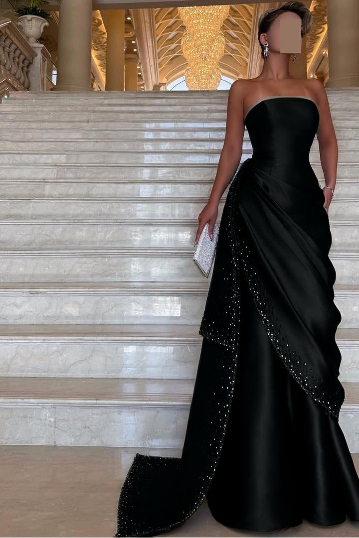 Chic Strapless Sleeveless Long Prom Dress With Pleated Beading BMBRIDE