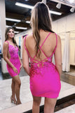 Royal Blue Beaded Plunge V Lace-Up Short Homecoming Dress BM bride