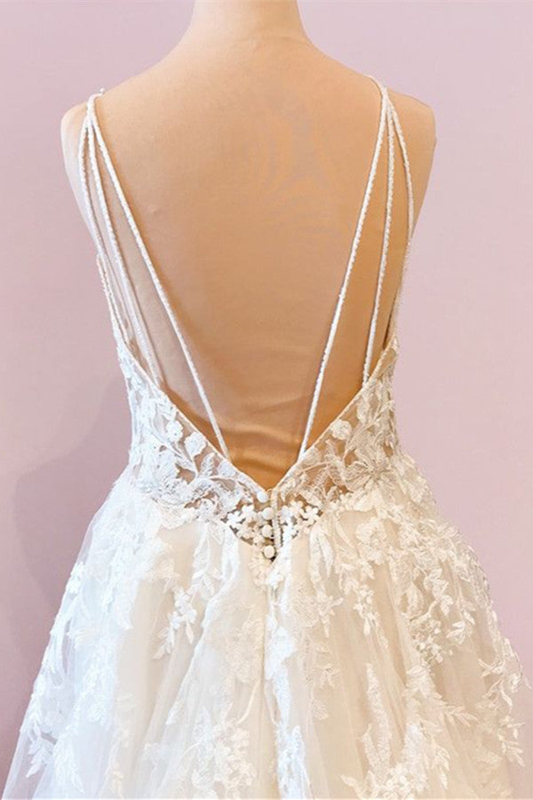 Sweetheart Spaghetti Strap Floor-Length Wedding Dress with A-Line Tulle BM bride