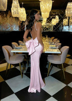 Light Pink Backless Long Sleeveless Halter Prom Dress BM bride