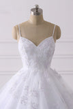 Spaghetti Strap V-Neck Tulle Wedding Dress with Lace Appliques BM bride
