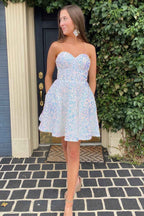 Red A-Line Sweetheart Sequins Short Homecoming Dress with Pockets