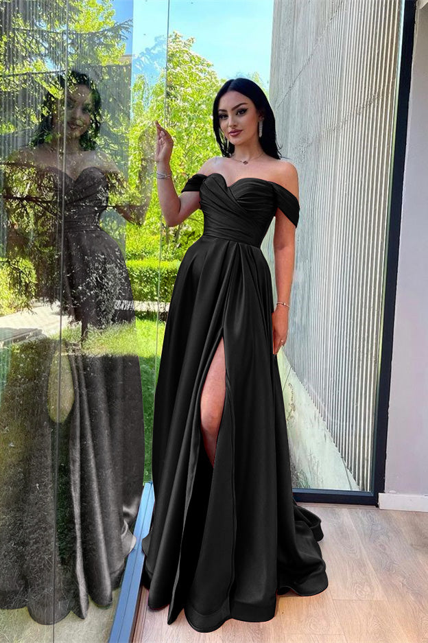 Glorious Dusty Pink Off-The-Shoulder Evening Front Split Prom Dress with Sweetheart Neckline BM bride